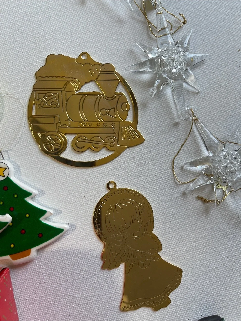 Vintage Christmas Decorations. Santa, Reindeer, candle, coasters stars